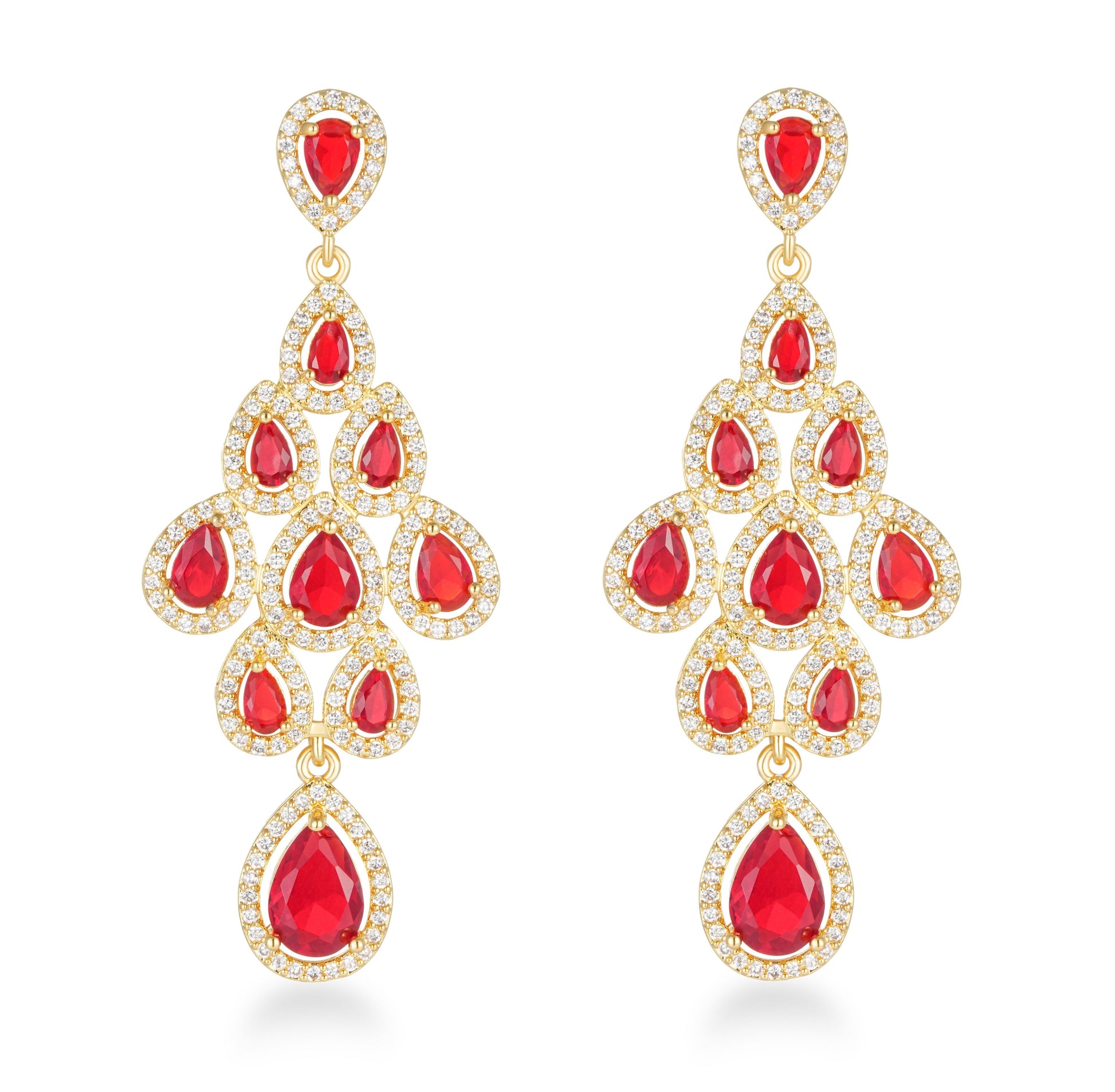 Red Transparent Teardrop Crystal Earrings