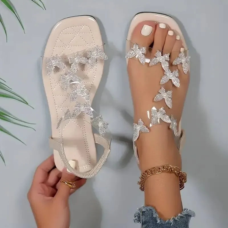 Women's Rhinestone Butterfly Decor Flat Sandals