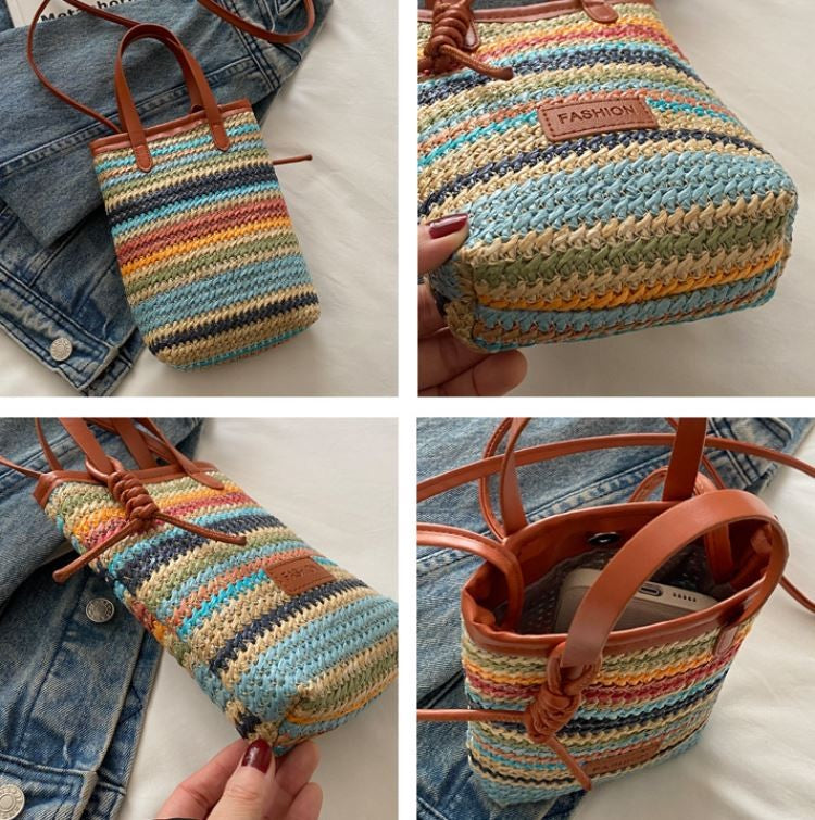Contrast color woven bag