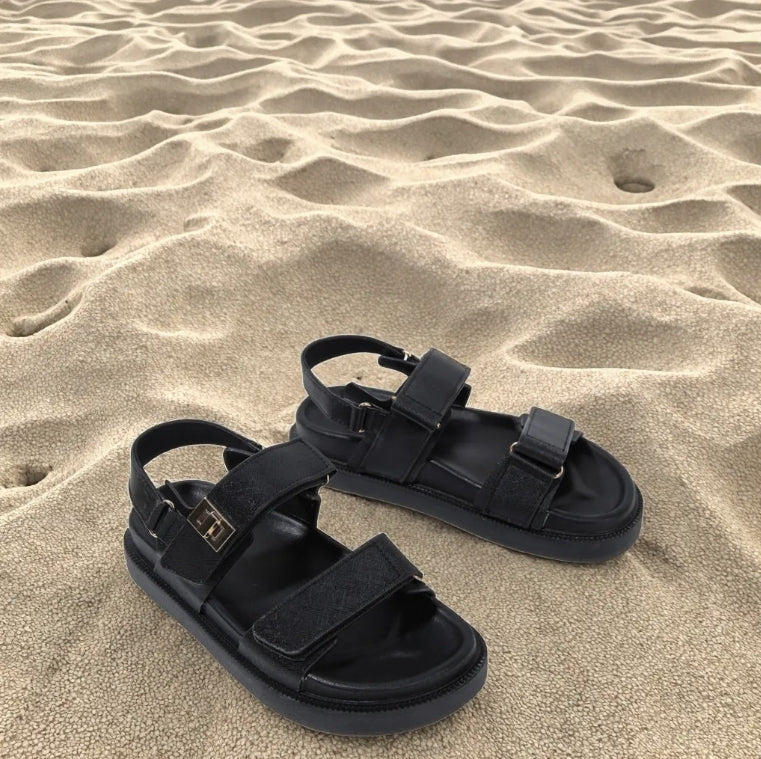 black platform buckle sandals