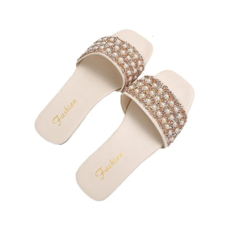 Women's Fashionable Faux Pearl Decorated Slide Sandals