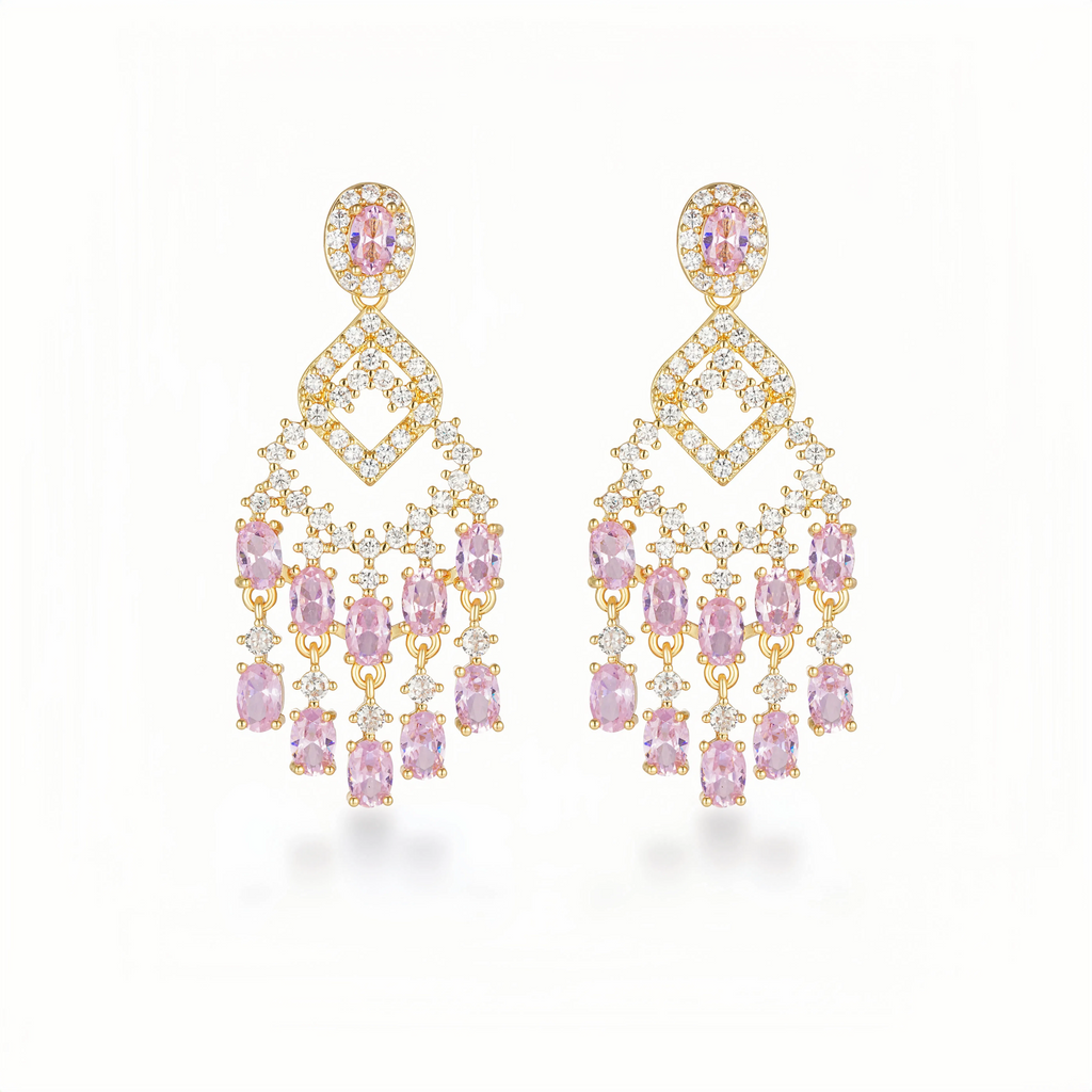 Pink Crystal Fireworks Drop Earrings