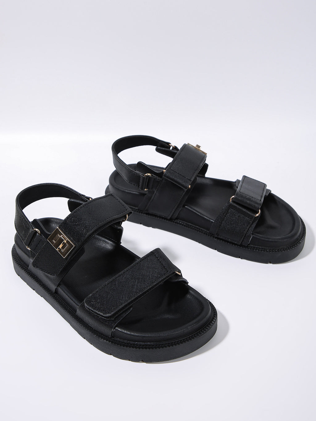 black platform buckle sandals