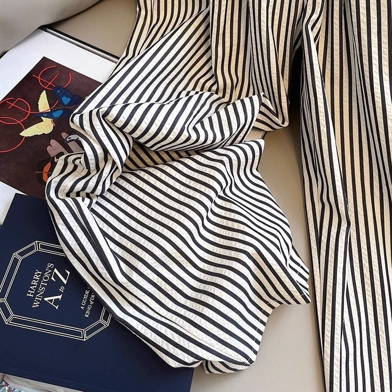 Black and White striped drawstring pants