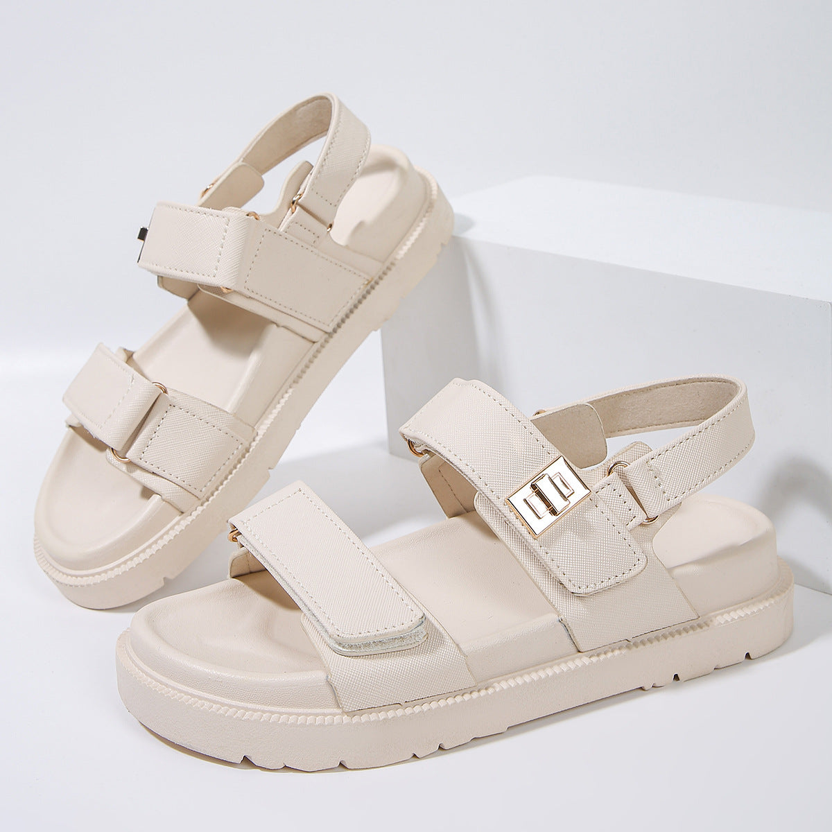 black platform buckle sandals