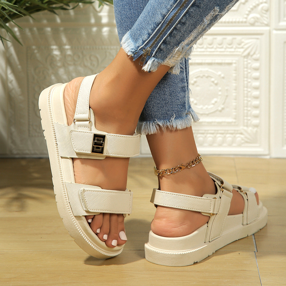 black platform buckle sandals