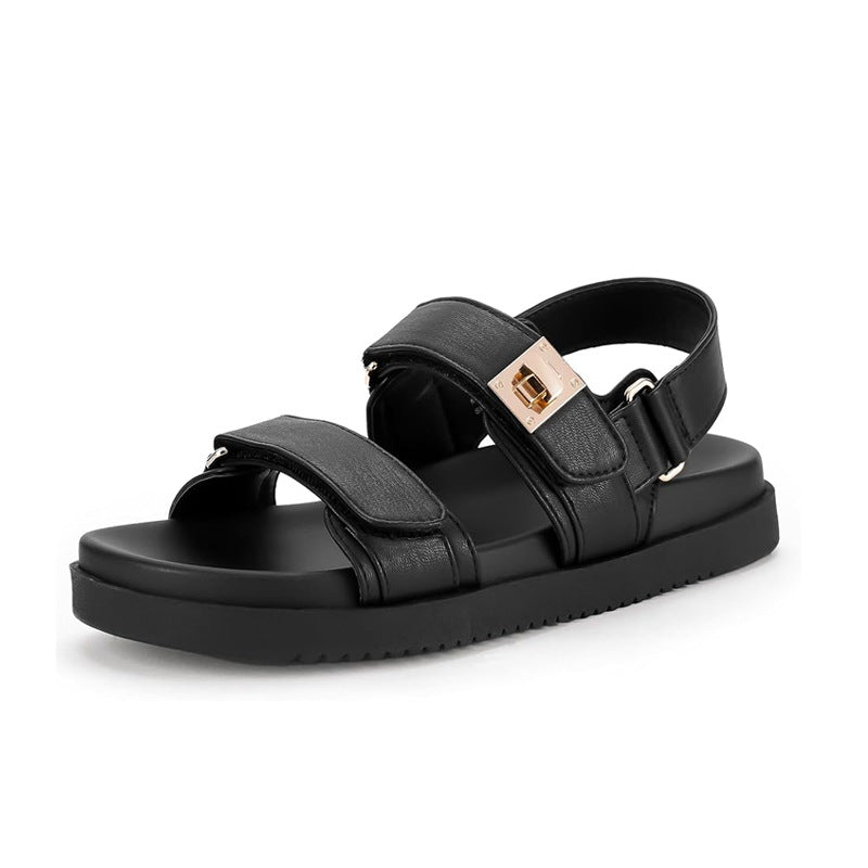 black platform buckle sandals