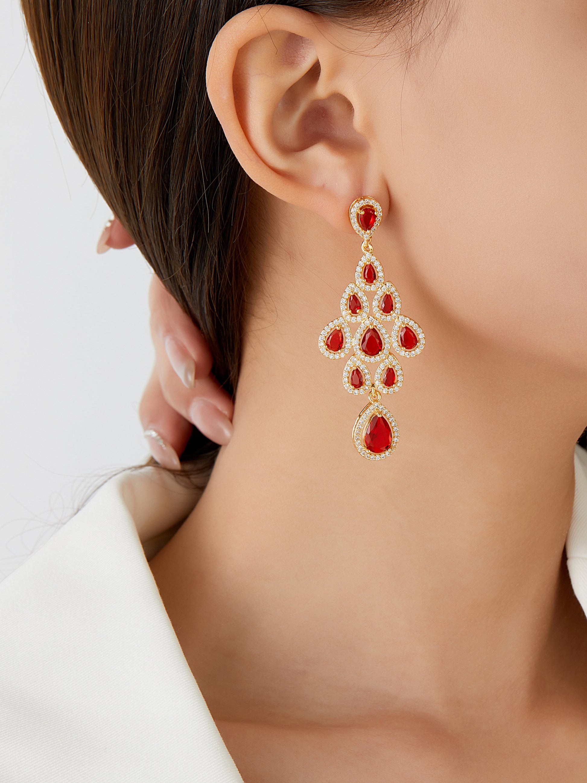 Red Transparent Teardrop Crystal Earrings
