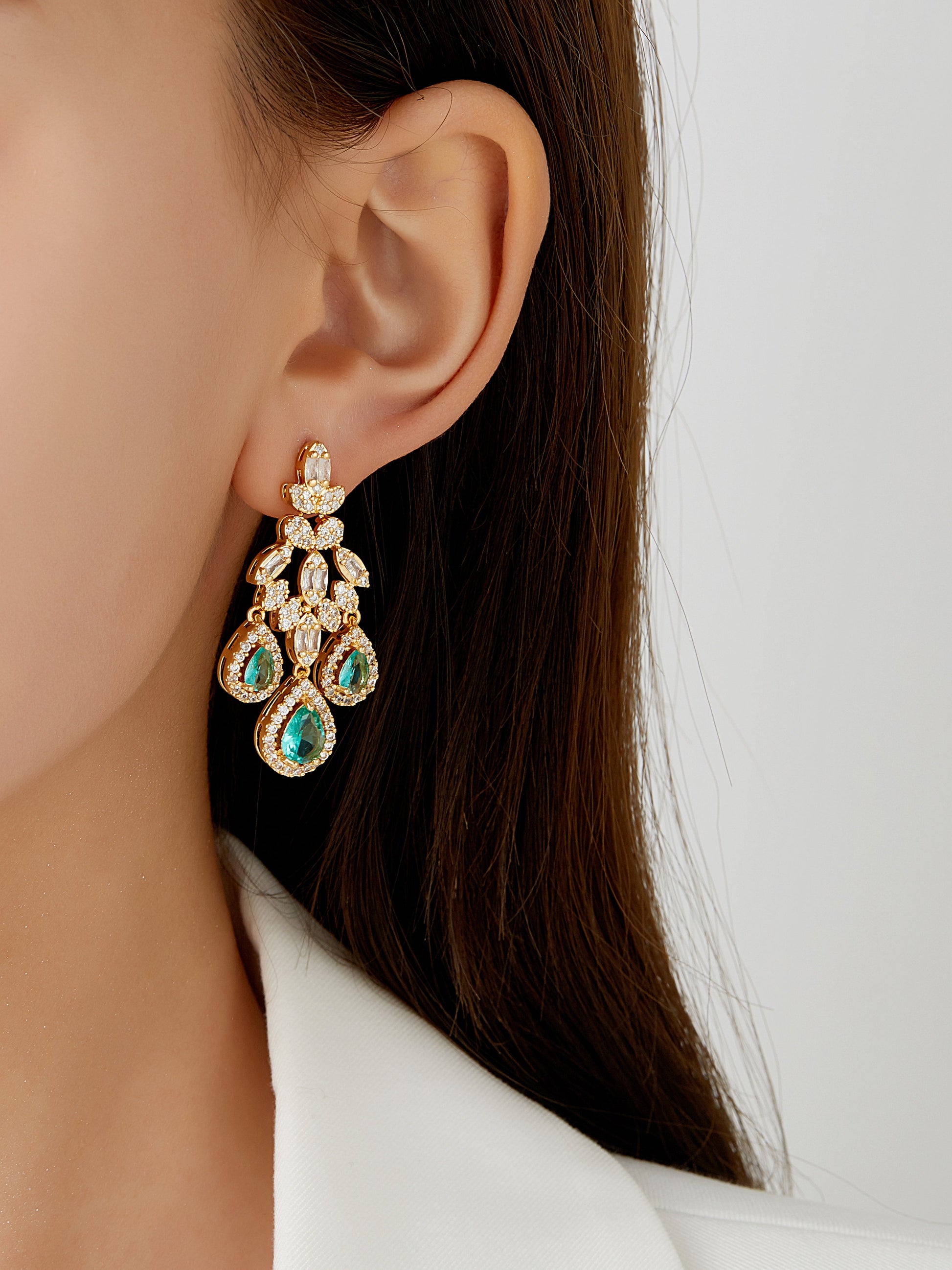 Green Transparent Teardrop Crystal Earrings
