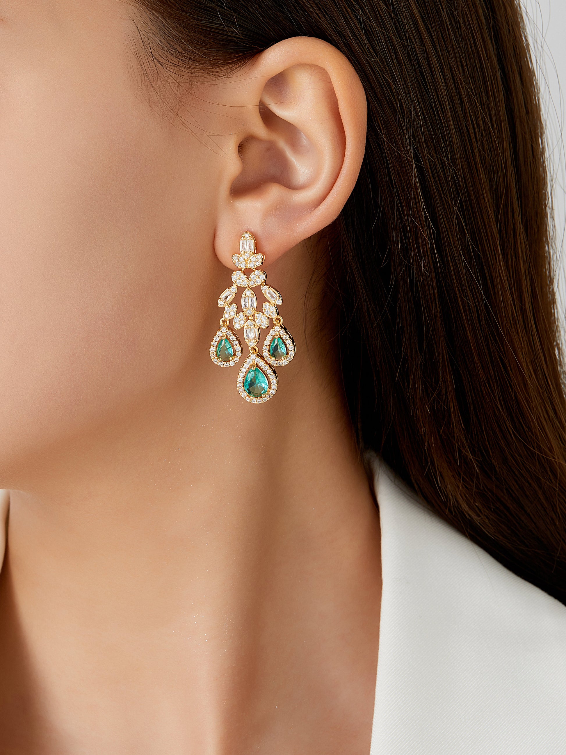 Green Transparent Teardrop Crystal Earrings