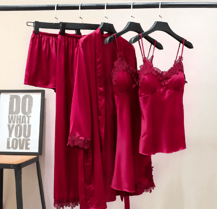 Blushy Silk 5 Piece Pajama Set