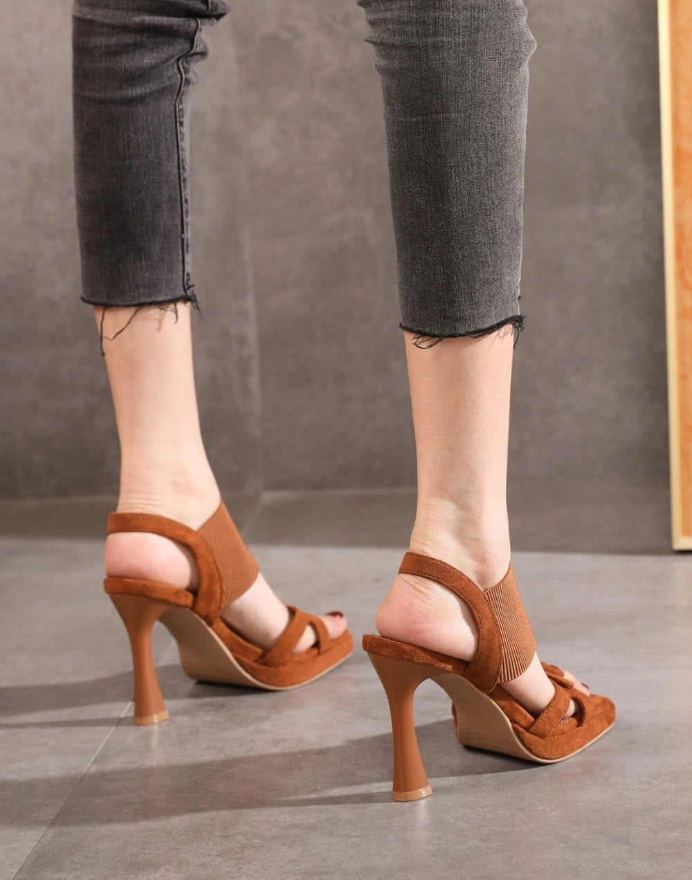 Sandali Donna Comodi 10.5 cm Marroni Eleganti Pelle Sintetica