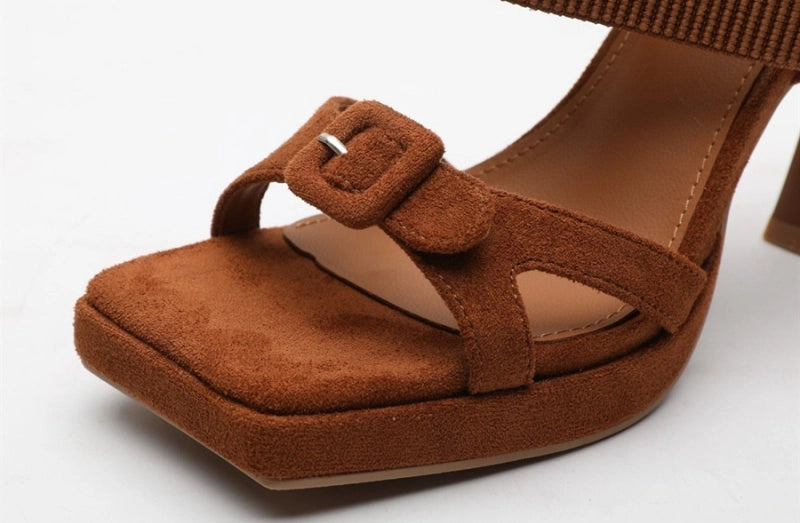 Sandali Donna Comodi 10.5 cm Marroni Eleganti Pelle Sintetica