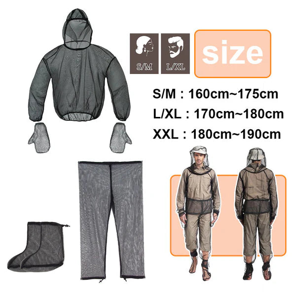 Lightweight Mosquito Protection Clothing for Outdoor Use – Jacket, Pants, Shoe Covers and Mittens
